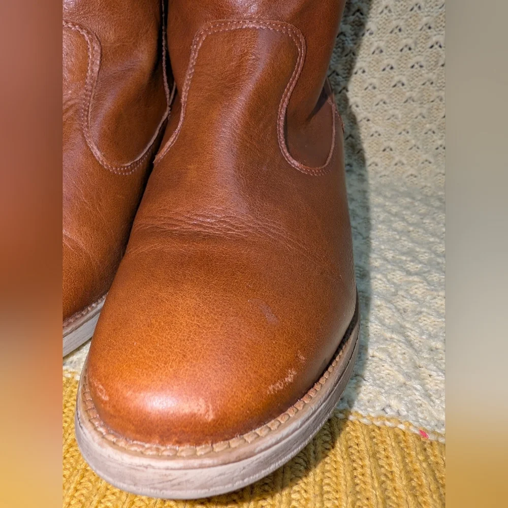 Anthropologie Cognac Leather Tall Pull On Riding Boots Womens Size 9
